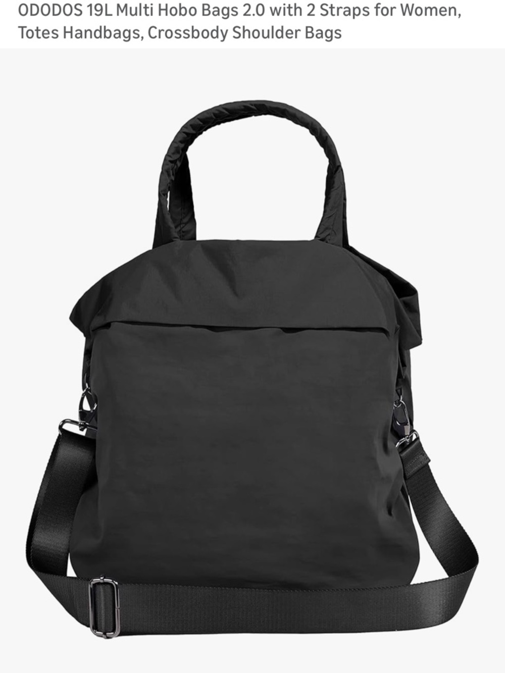 Black Nylon Hobo Tote with Detachable Crossbody Strap